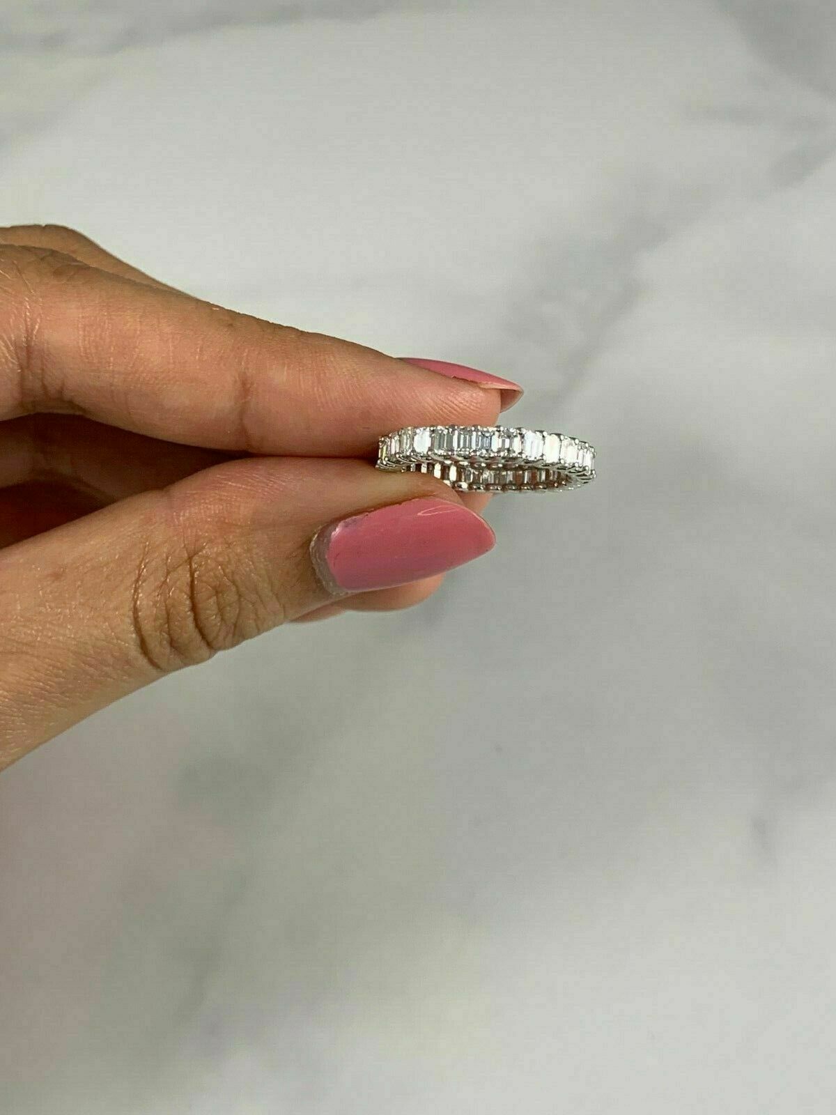 18K White Gold 2.15 CT Emerald Cut Diamond Eternity Ring Certified Natural Engagement