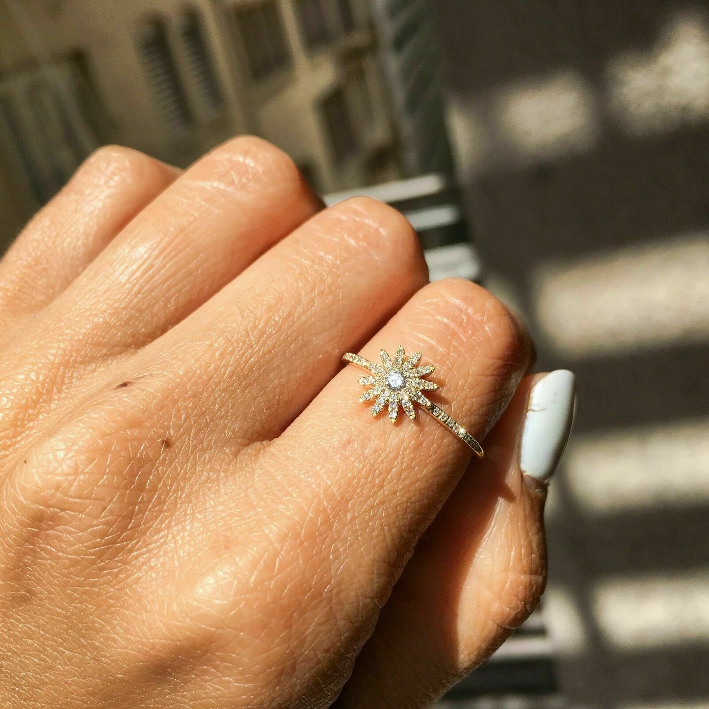 14K Gold 0.20 CT Diamond Starburst Ring Cocktail Statement Right Hand Women's Round