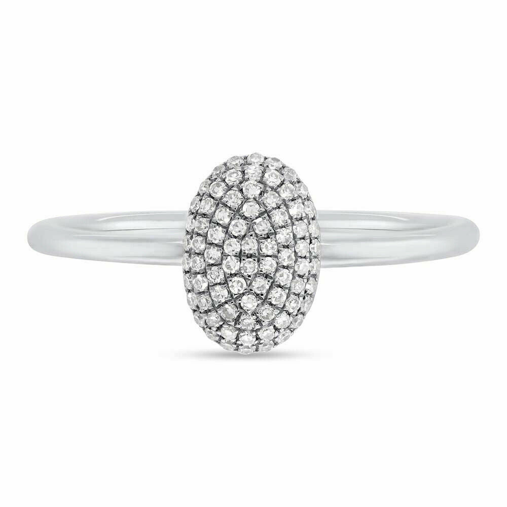 14K Gold 0.14 CT Diamond Pave Oval Dome Shape Ring Real Natural Round Cut
