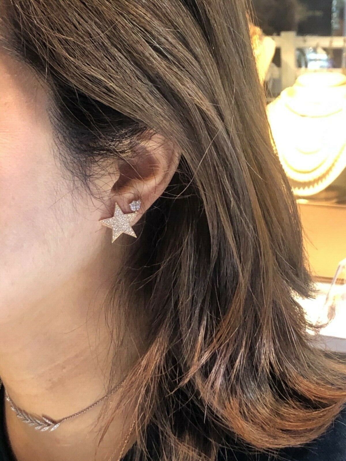 14K Gold 0.52CT Diamond Star Stud Earrings Round Cut Natural Jewelry