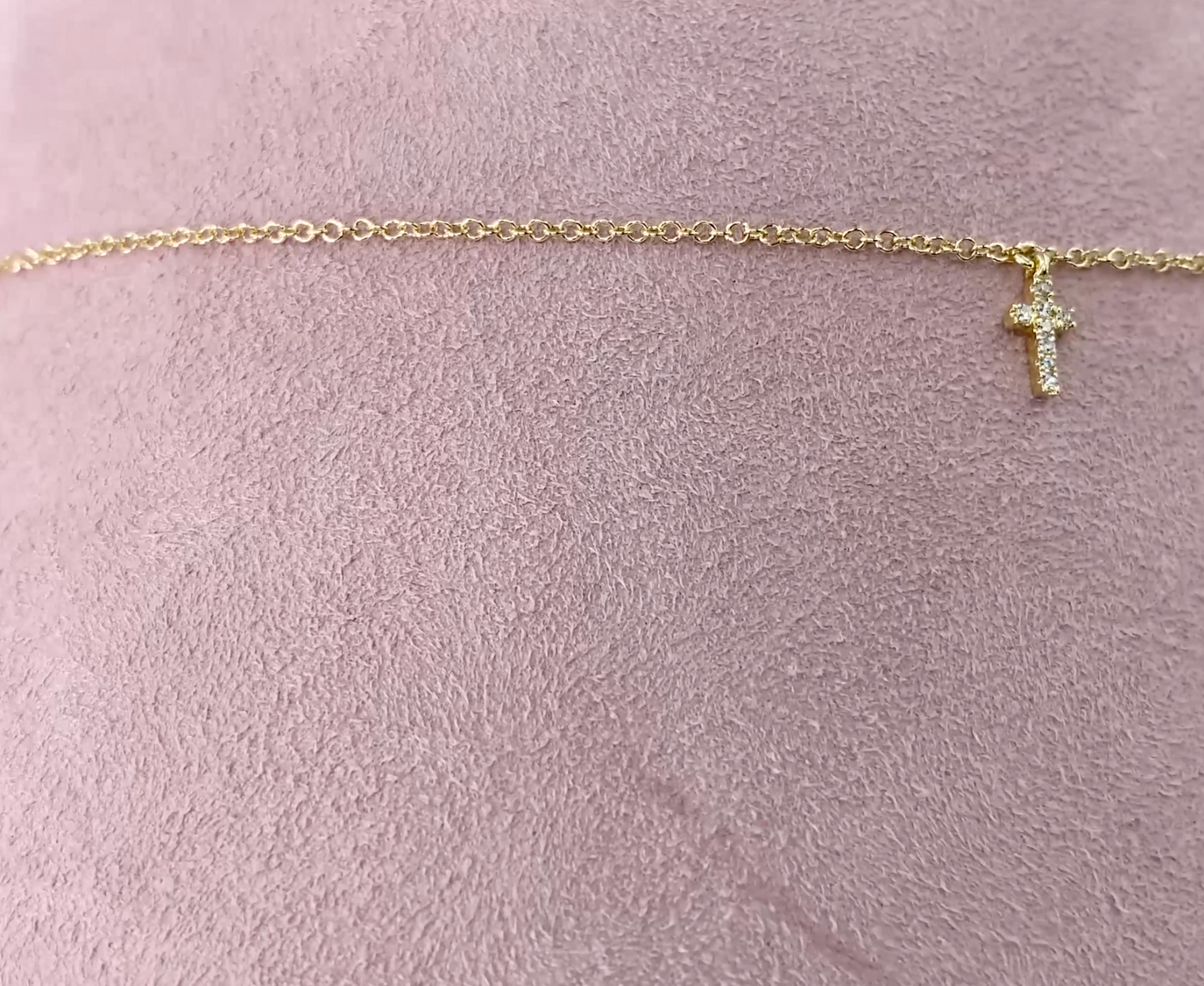14k Gold 0.09 CT Diamond Dangling Cross Shaker Necklace Natural Round Cut