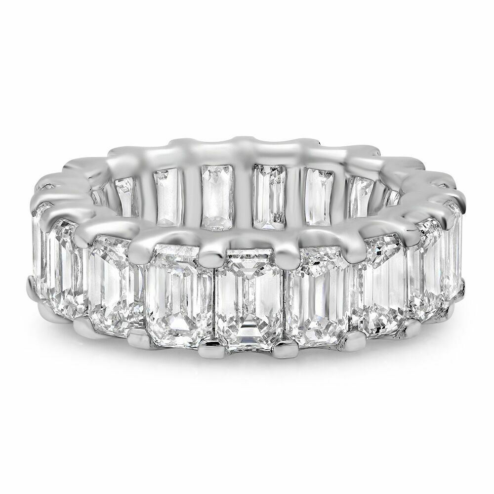 18K White Gold 9.21CT Eternity Ring Diamond Emerald Cut Size 6 Certified Natural
