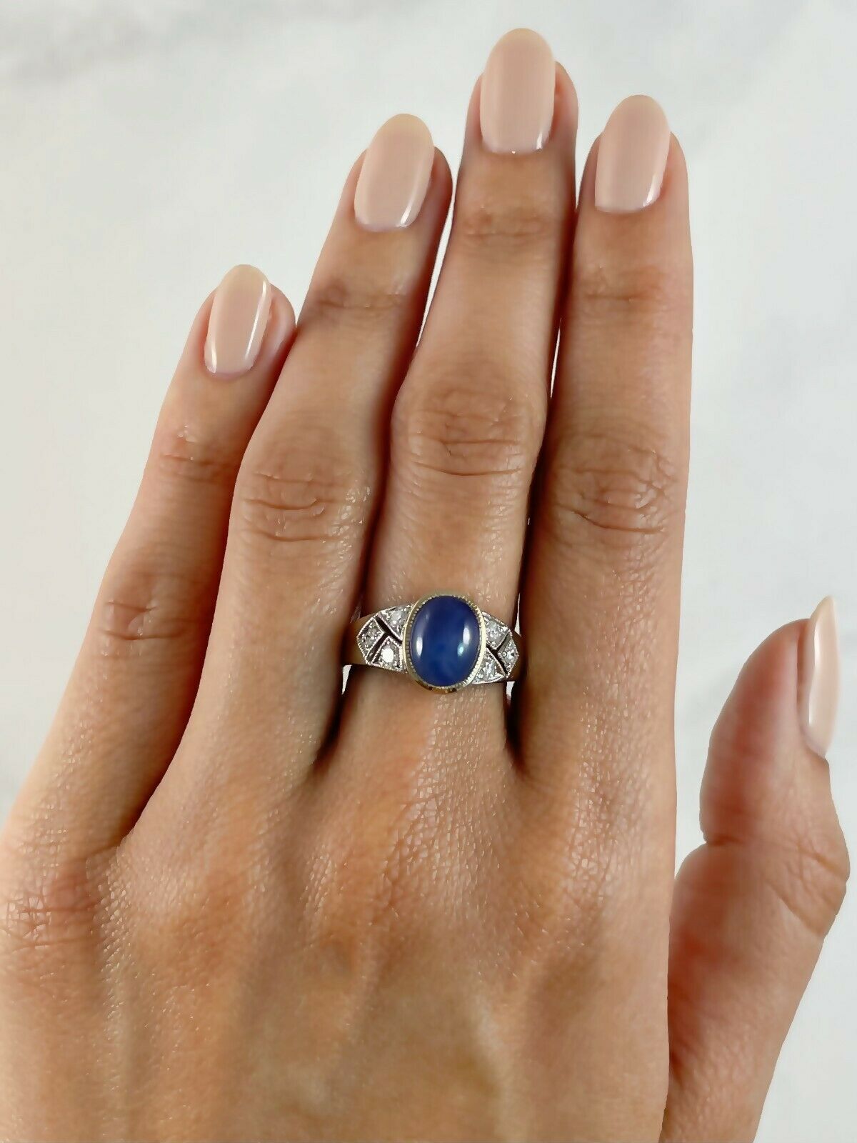 14K Gold 4.79 TCW Blue Star Sapphire Diamond Ring Certified Natural