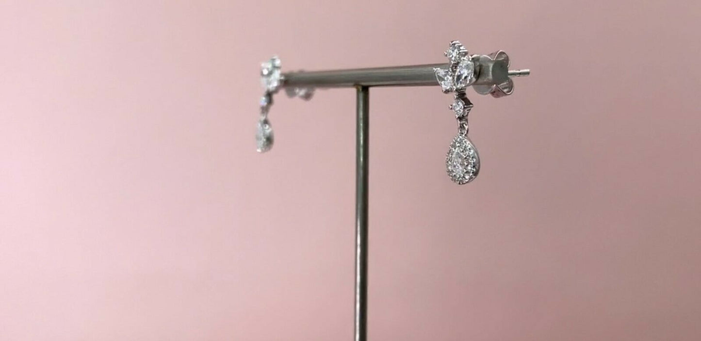 14K Gold 0.40 CT Tear Drop Pear Marquise Cut Diamond Earrings Dangle Natural