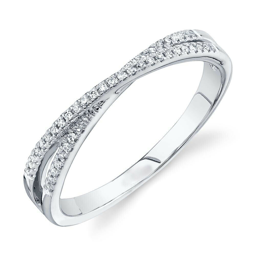14K Gold 0.09 CT Diamond Crossover Ring Natural Round Cut Minimalist Band