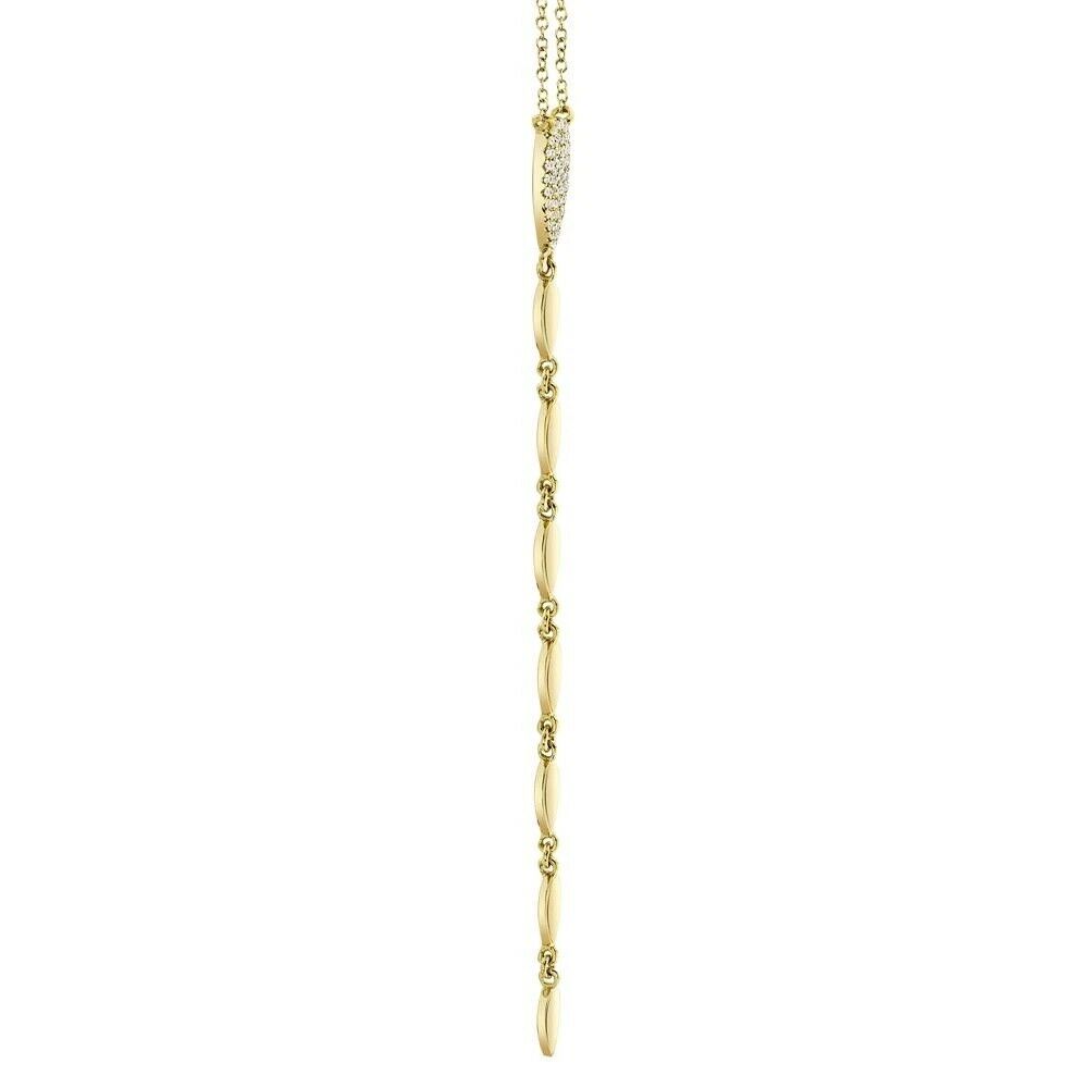 14K Gold 0.11 CT Diamond Lariat Necklace Pear Teardrop Pave Set Round Cut Natural