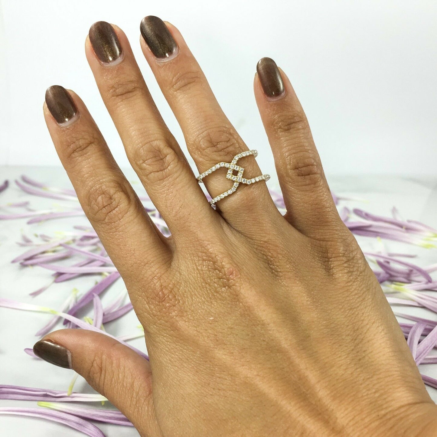 14K Gold 0.40 CT Diamond Ring Crossover X Women's Cocktail Right Hand