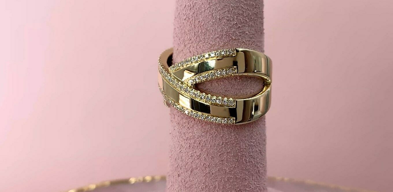 14K Gold 0.32 CT Diamond X Ring Crossover Right Hand Cocktail Index Middle Finger