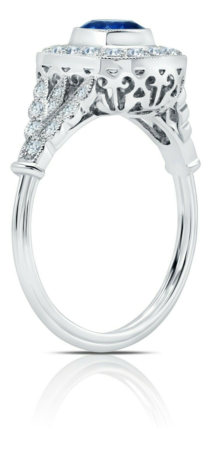 Art Deco Oval Blue Sapphire Diamond Platinum Engagement Ring