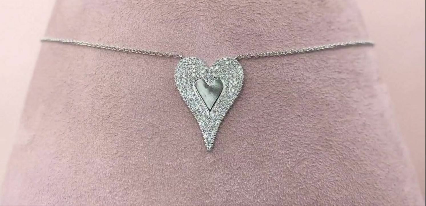 14K Gold 0.38CT Diamond Heart Necklace Pendant Women Natural Round Cut