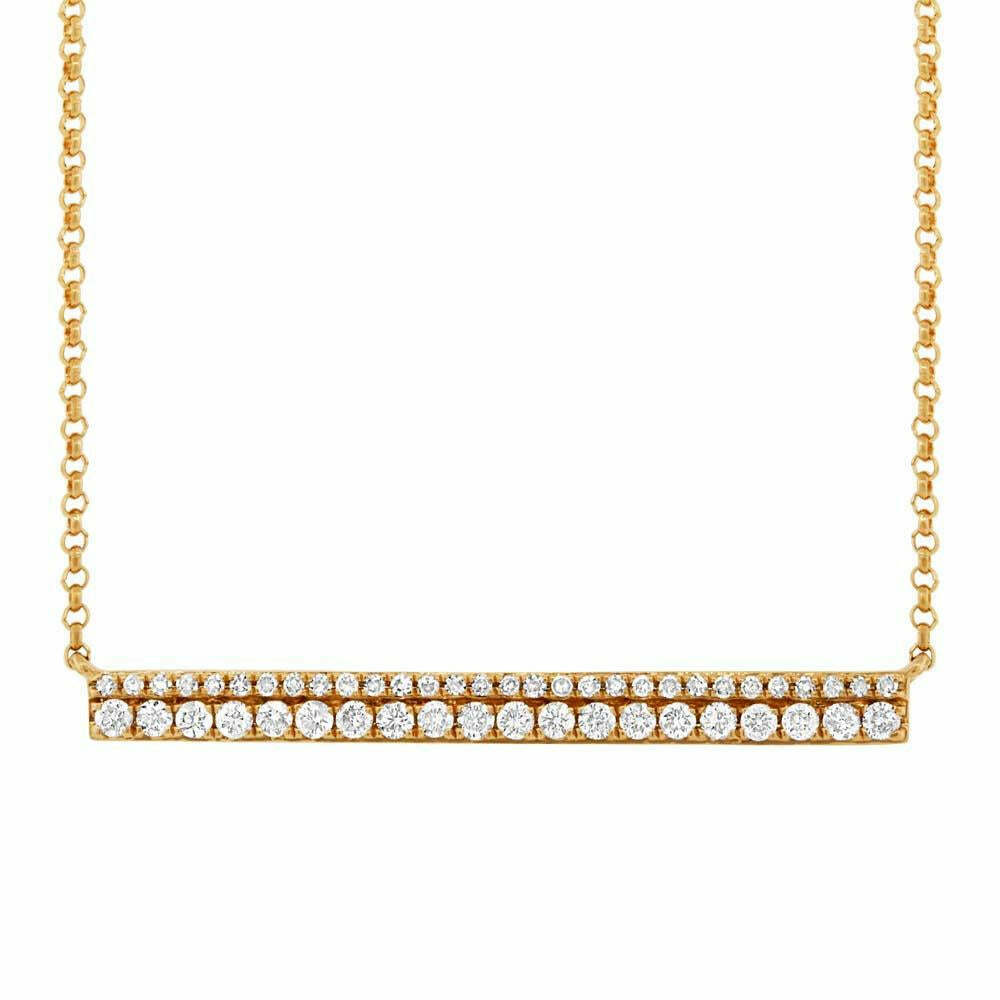 Diamond Double Row Bar Pendant Necklace 14k Yellow Gold Natural Round Cut 0.34ct