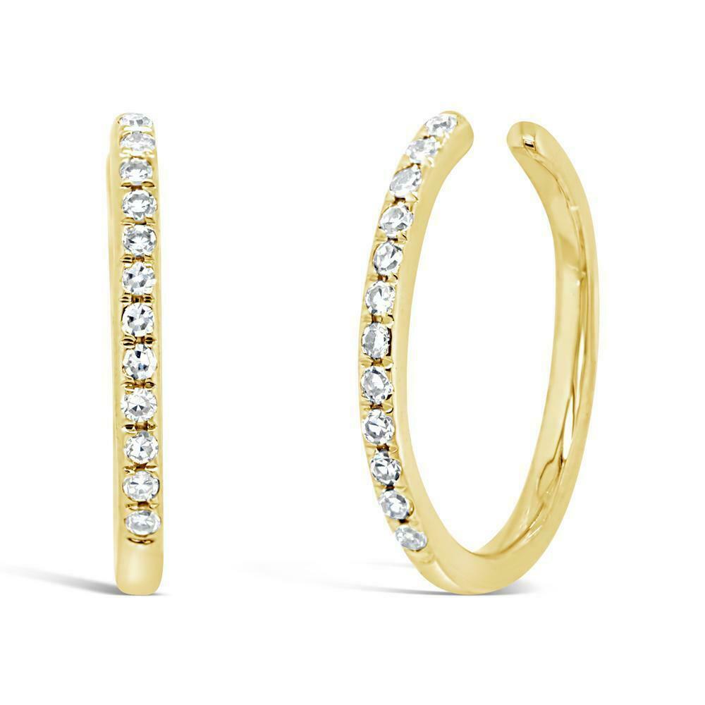 14K Gold 0.08 CT Diamond Ear Cuff Earrings No Lock Round Cut Natural Hoops