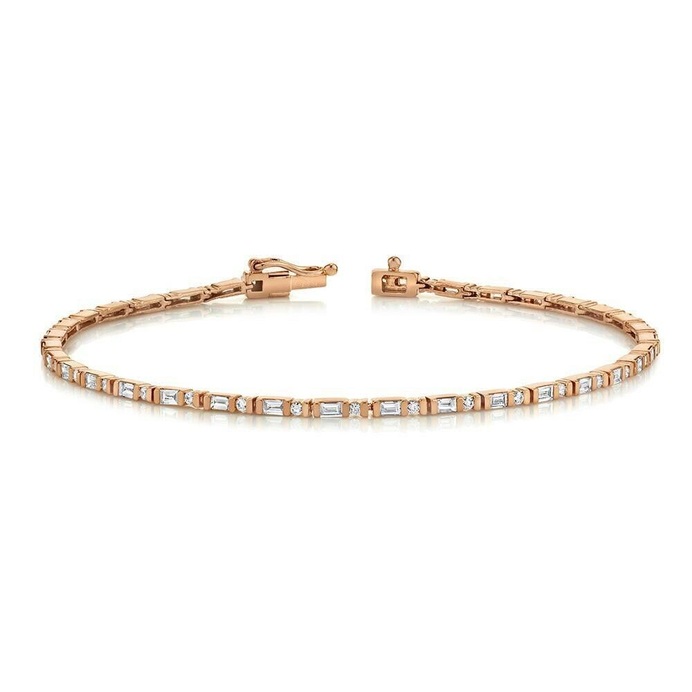 14K White Gold Baguette Diamond Tennis Bracelet Natural 1.07 CT