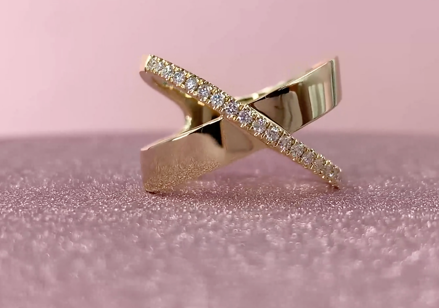 14k Gold 0.19 CT Diamond Crossover X Wide Ring natural Round Cut