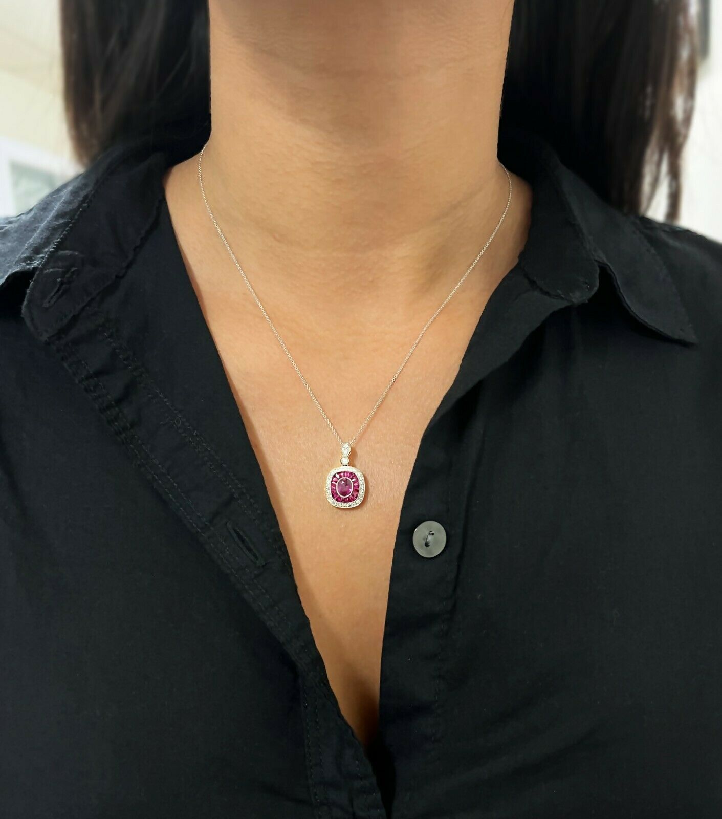 Art Deco Ruby Diamond Platinum Pendant Necklace Natural Chain Included