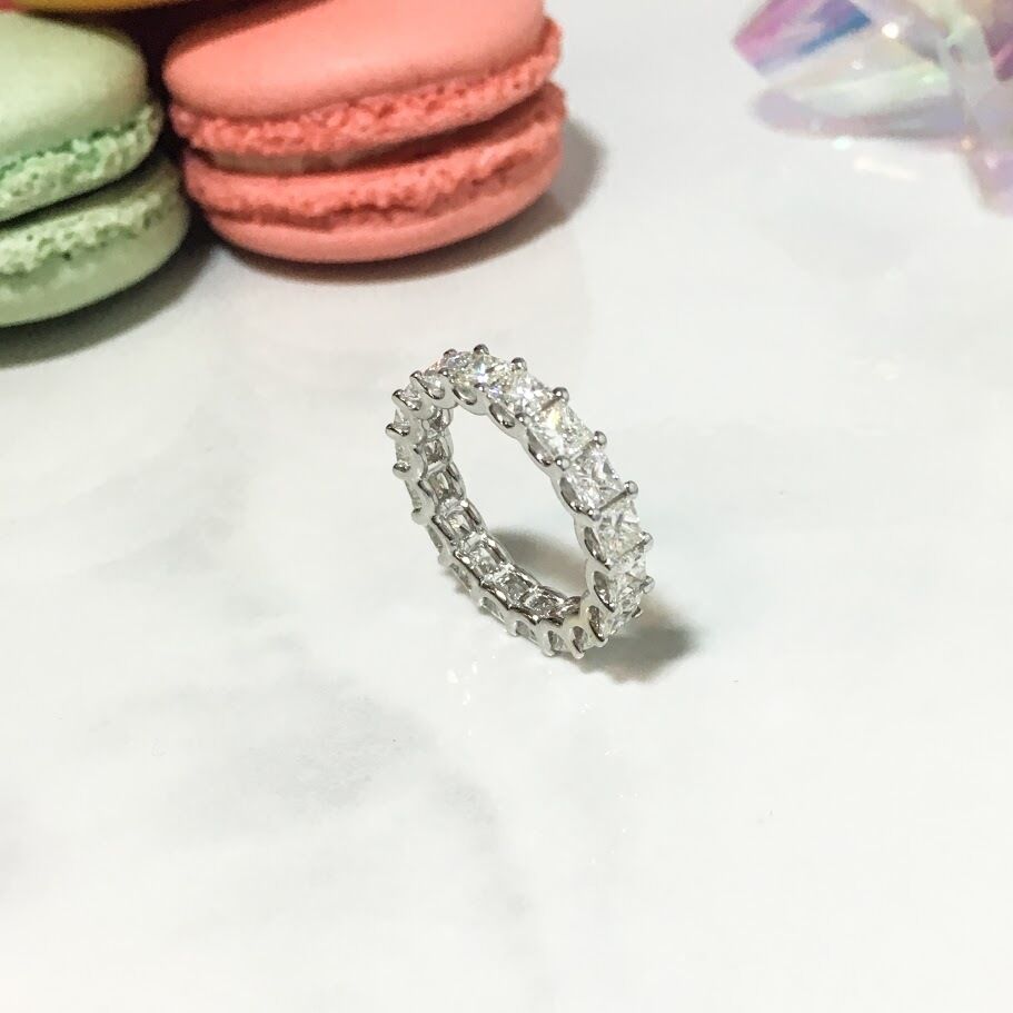 18K White Gold 2.47CT Princess Diamond Eternity Ring Band Engagement Anniversary