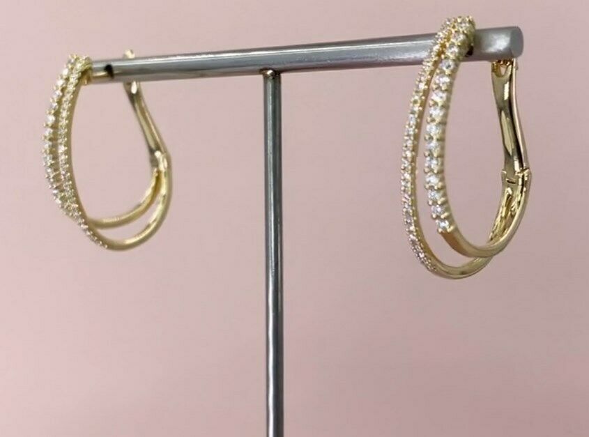 14k Gold 0.44 CT Diamond Twin Hoop Earrings Natural Round Cut