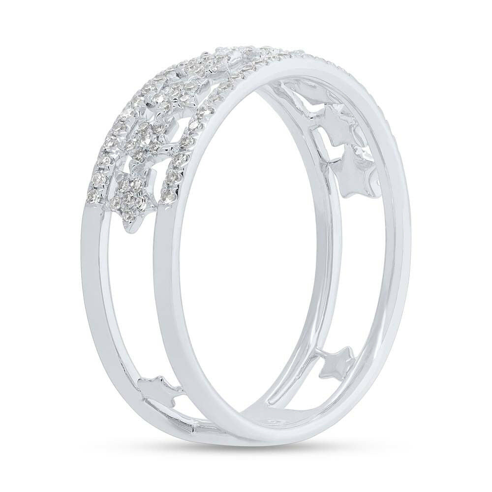 14K Gold 0.23 CT Women's Round Diamond Star Statement Cocktail Ring Band