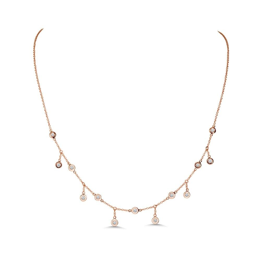14K Gold 0.36 CT Diamond Shaker Necklace Bezel Set Dangle Round Cut Natural