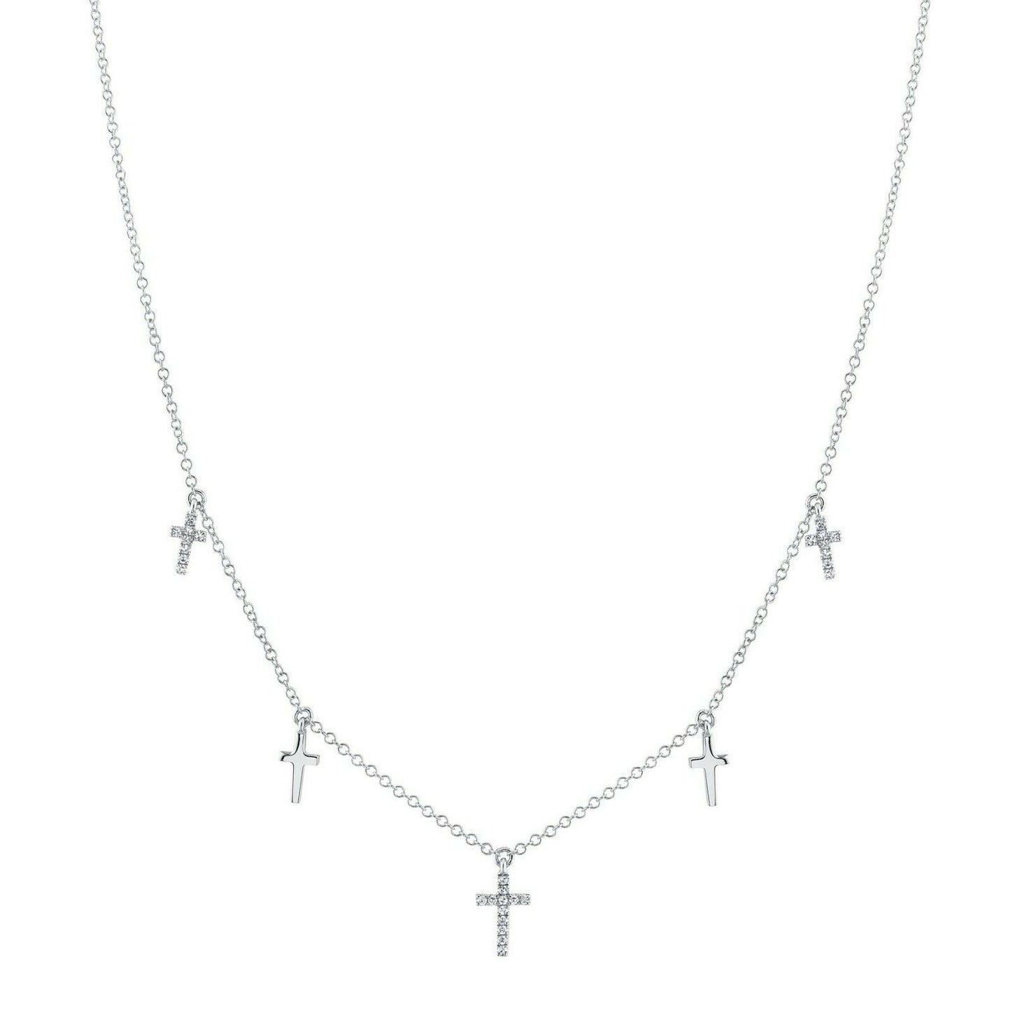 14k Gold 0.09 CT Diamond Dangling Cross Shaker Necklace Natural Round Cut