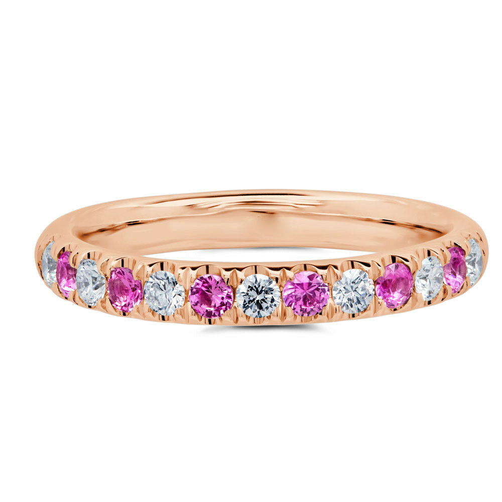 14K Gold 0.30 CT Alternating Natural Round Diamond Pink Sapphire Ring Wedding Band