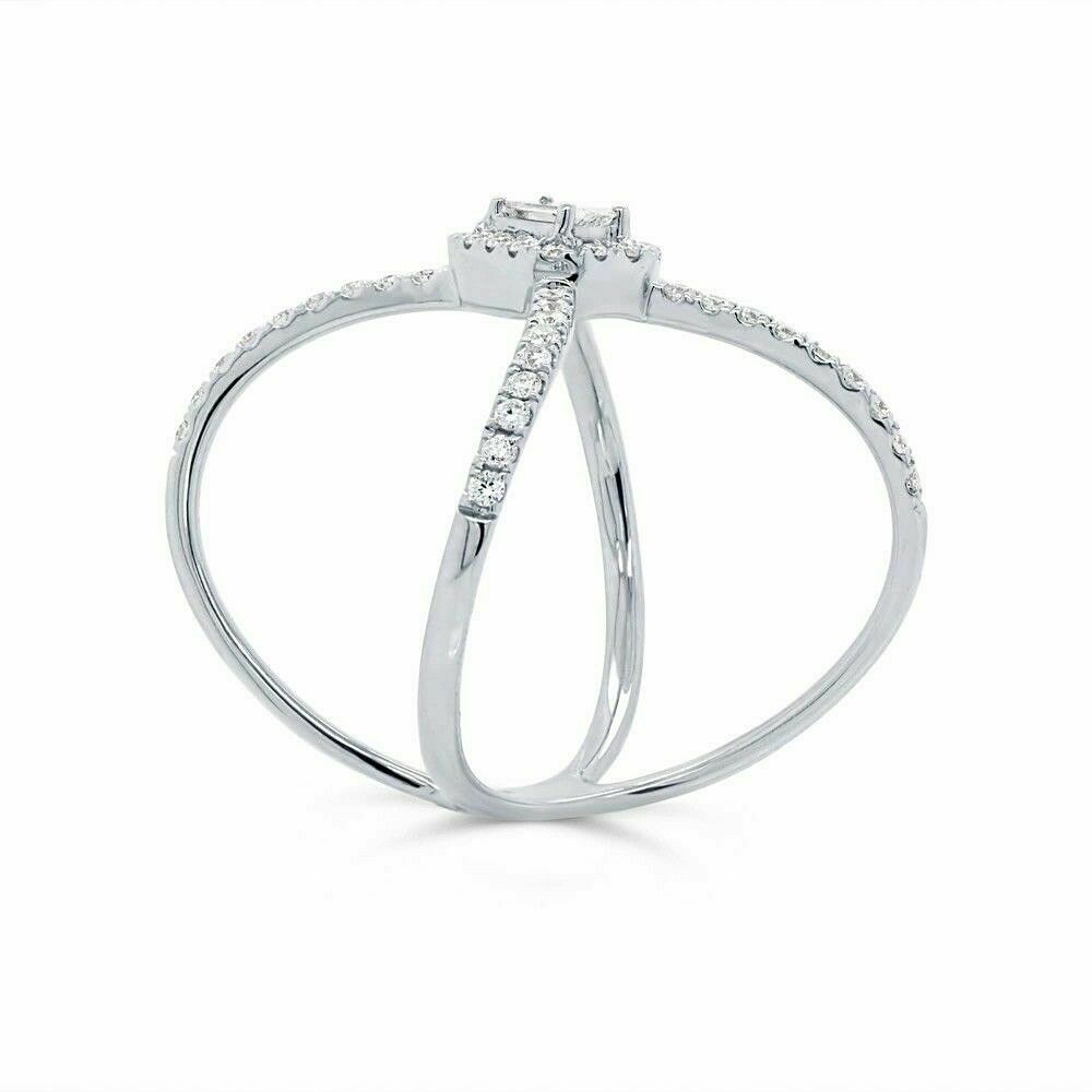 14K Gold 0.50 CT Baguette Diamond Crossover Open X Cocktail Fashion Ring