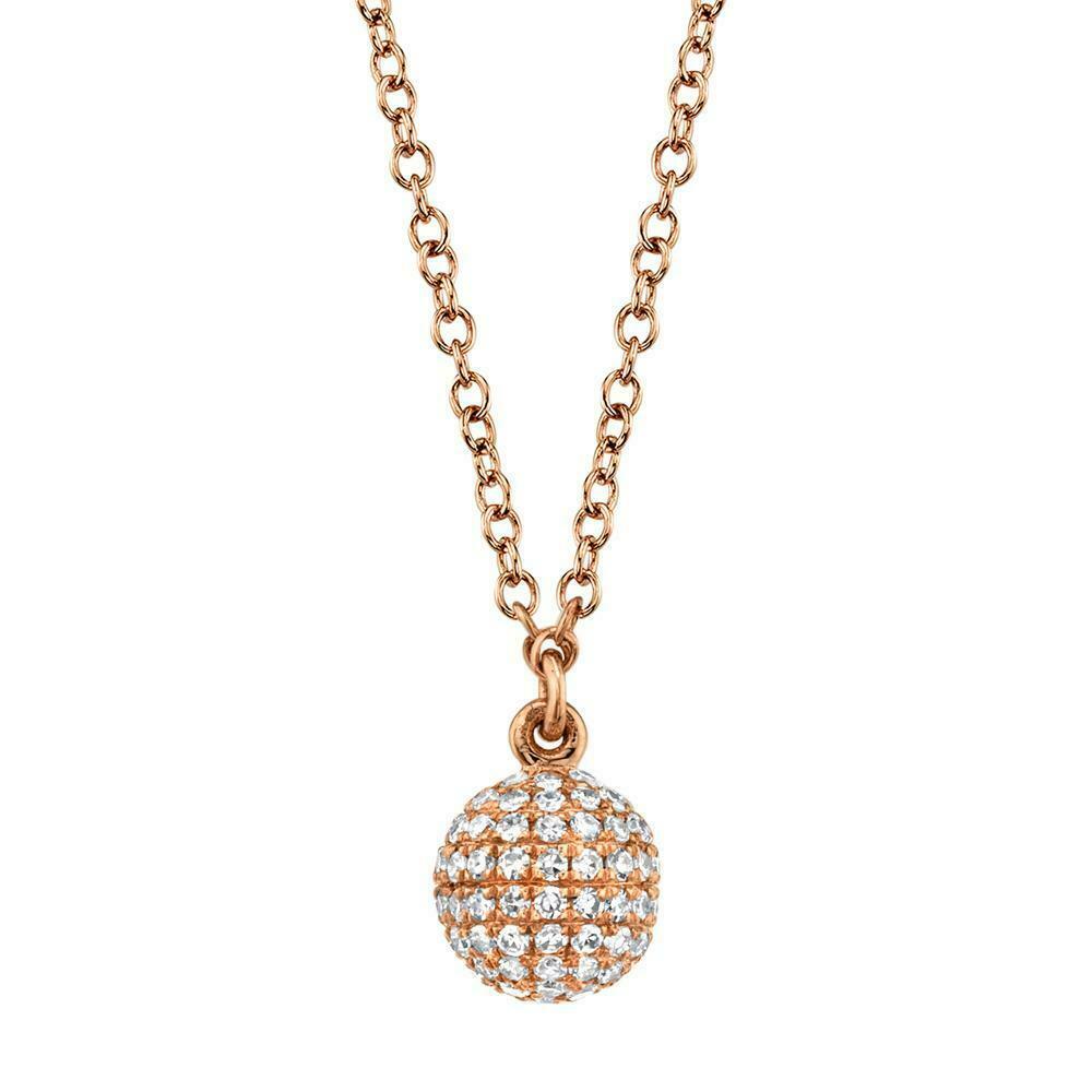 Diamond Pave Ball Sphere Pendant Necklace 14K Yellow Gold Round Natural Cut 3D