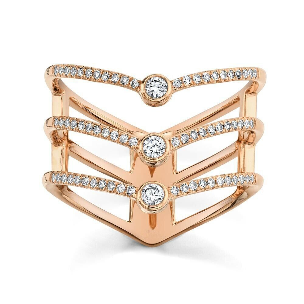 14K Gold 0.30 CT Diamond Bezel Connecting Arrow Open Ring Natural Round Cut