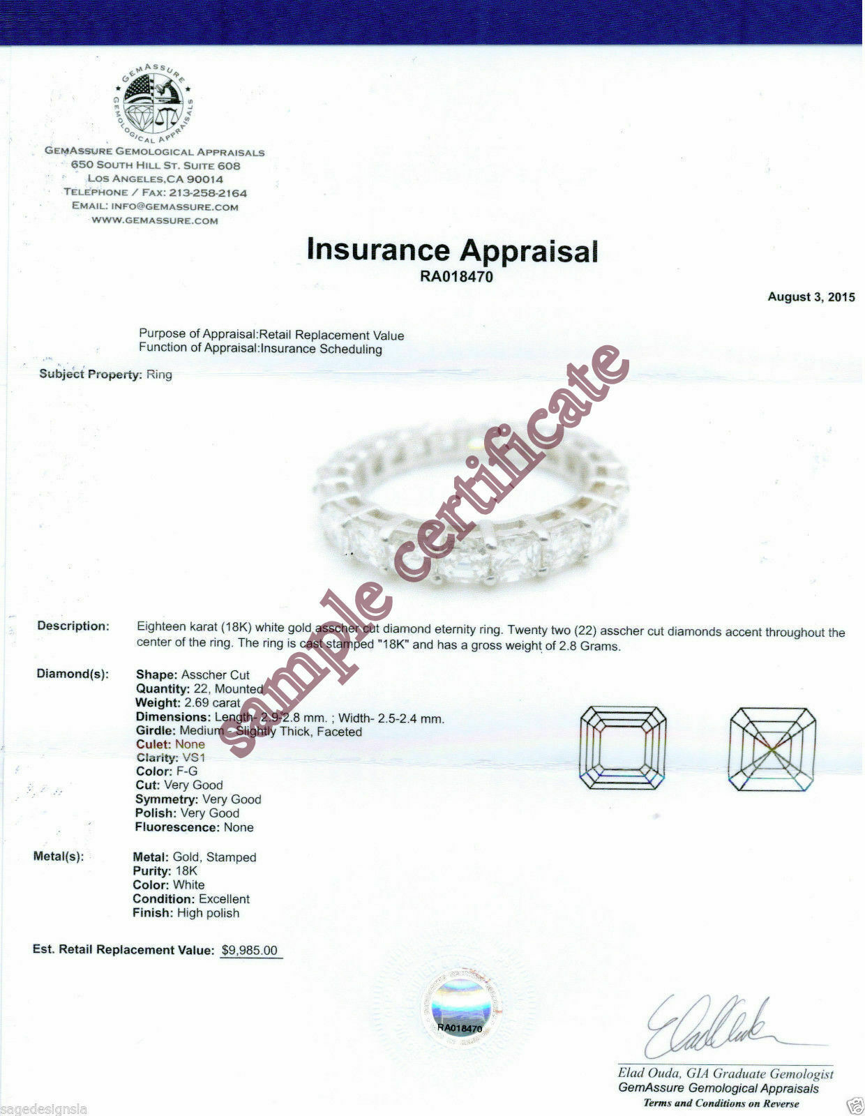 Asscher Cut Diamond Eternity Ring 18K Gold Engagement Band Wedding Natural