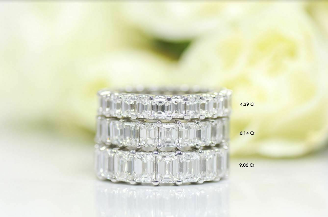 18K White Gold 9.06 CT Emerald Cut Diamond Eternity Ring Engagement Band Natural