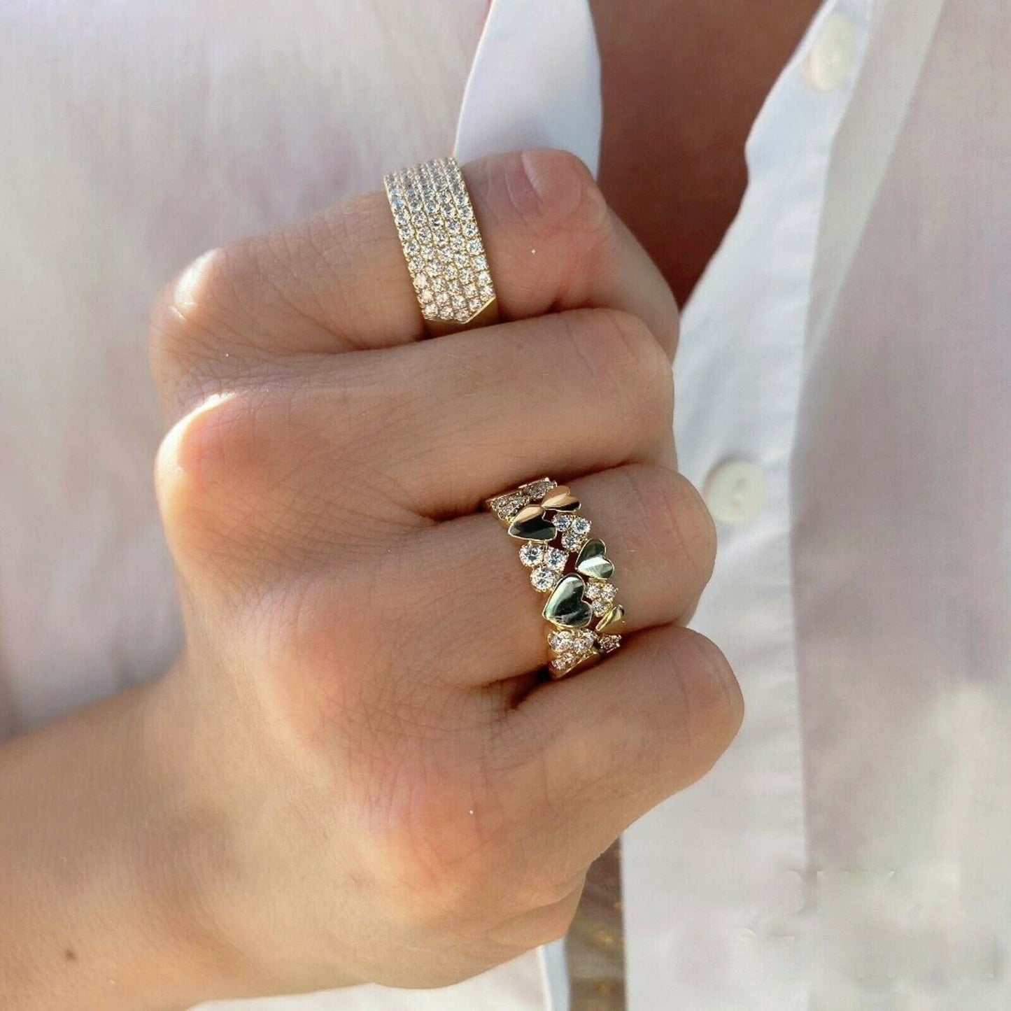 14K Gold 0.26CT Diamond Heart Band Ring Stackable Round Cut Natural