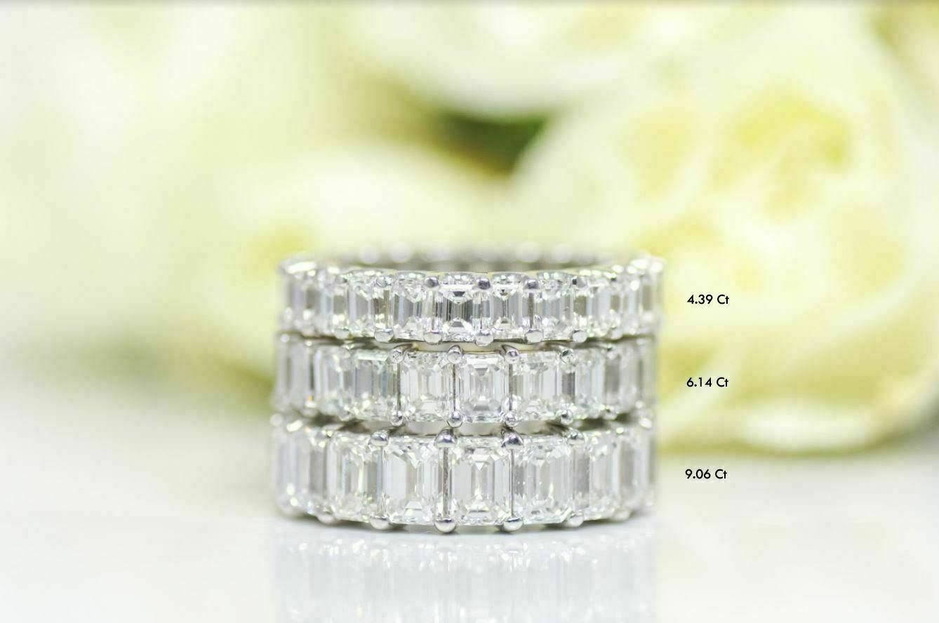 18K Gold 4.39 CT Emerald Cut Diamond Eternity Ring Natural Anniversary