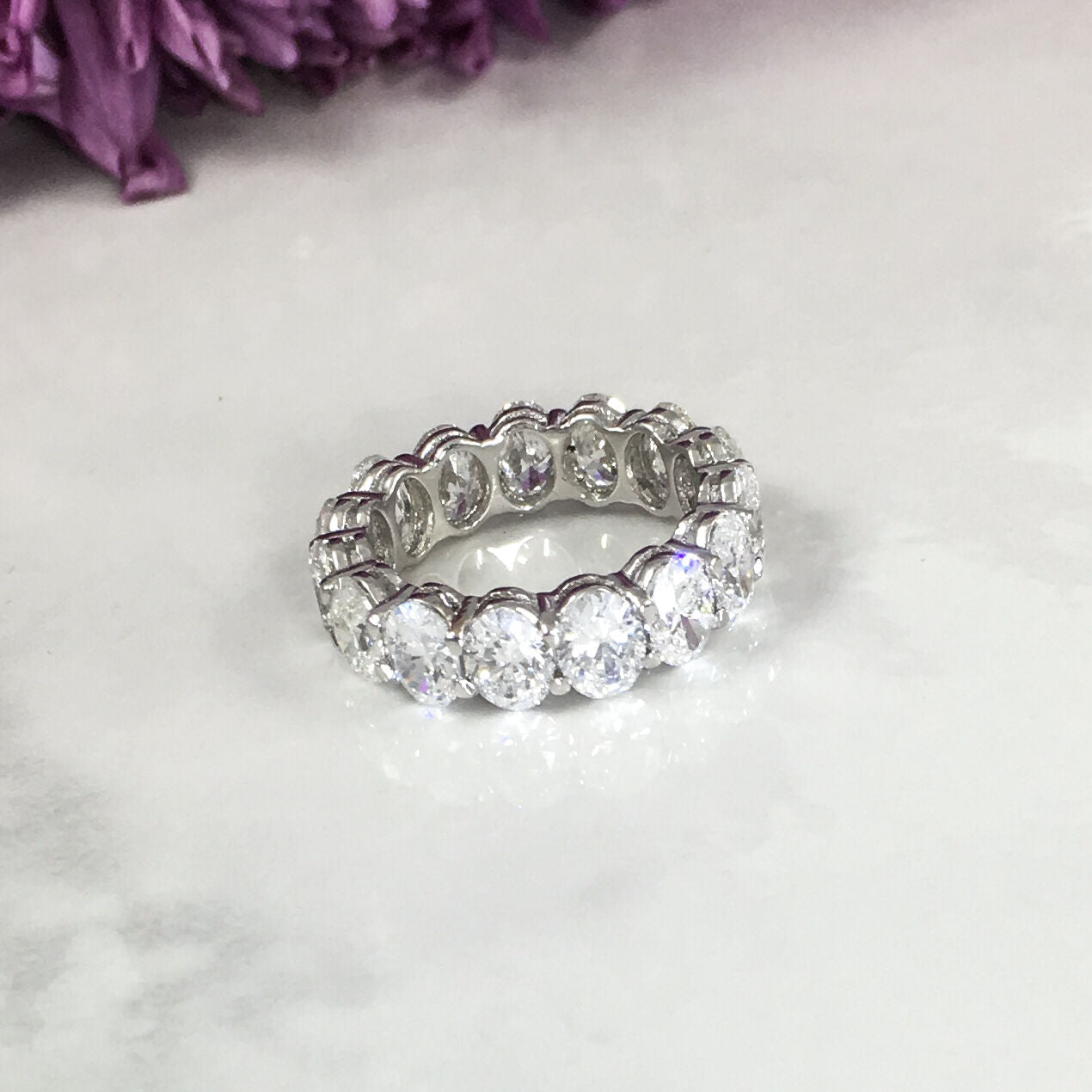 18K White Gold 7.30 CT Oval Diamond Eternity Ring Band Engagement Anniversary