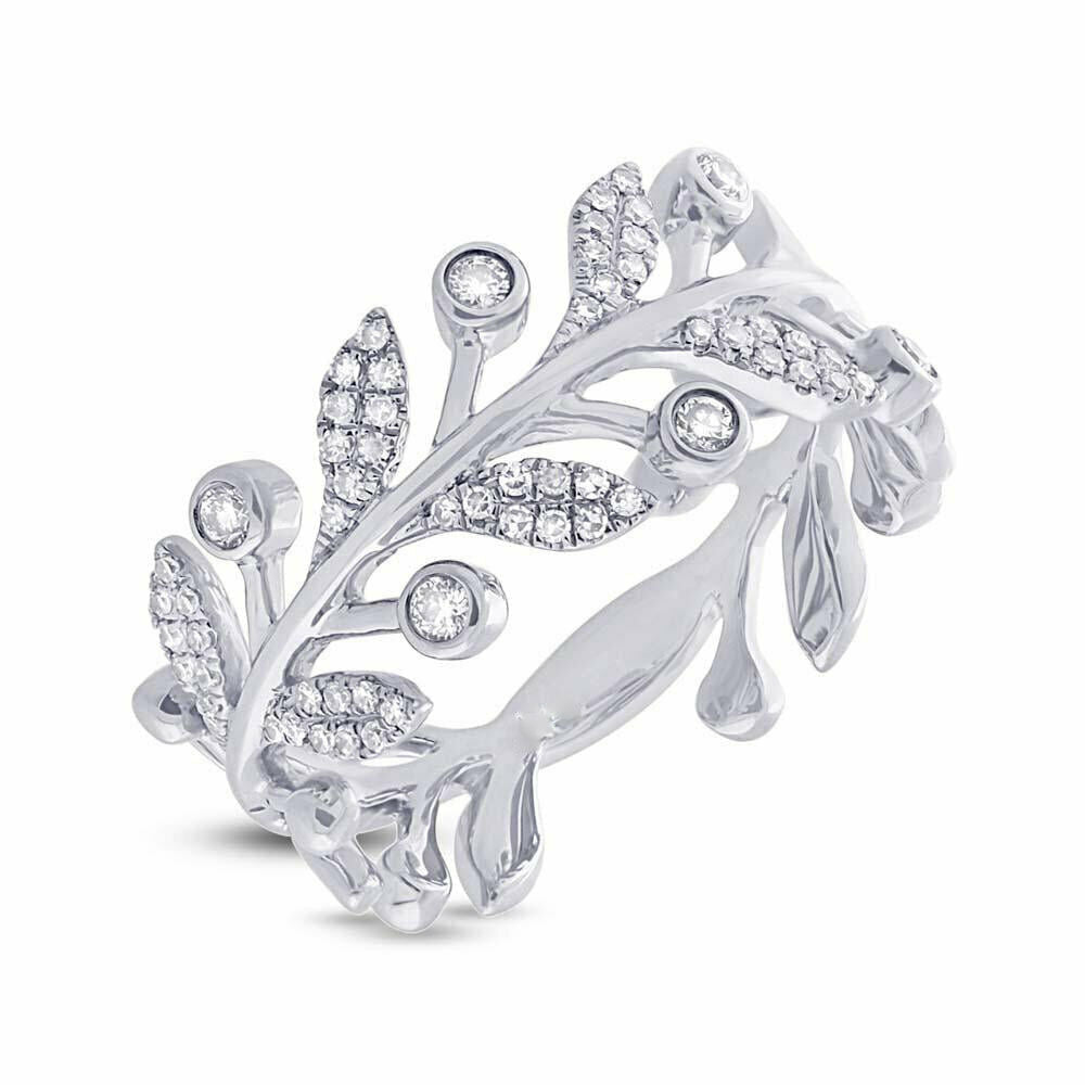 14K Gold 0.24 CT Diamond Leaf Ring Statement Natural Round Cut Bezel