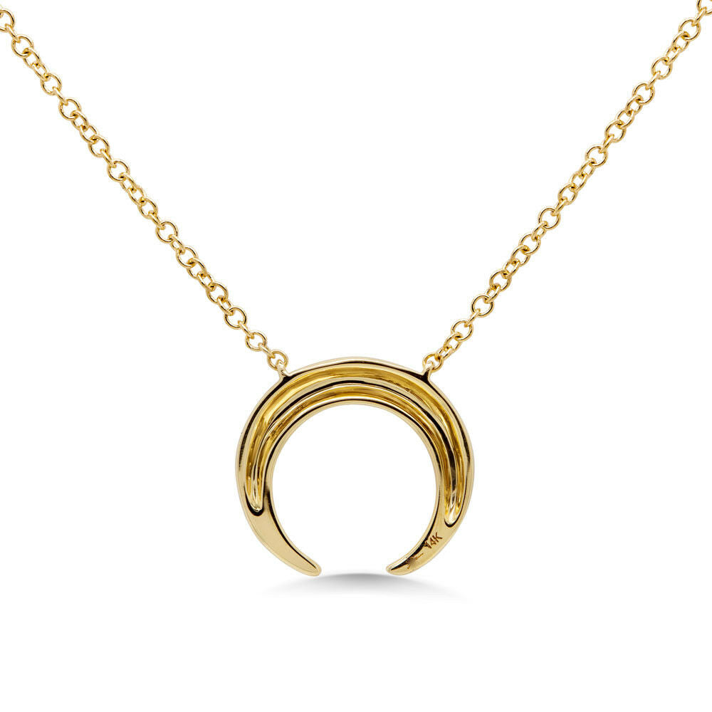 14K Gold 0.20 CT Diamond Crescent Moon Pendant Necklace Women's Pave Round Cut