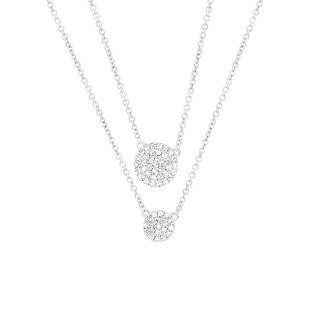 14K Gold 0.16CT 2 Circle Diamond Disc Double Chain Pendant Necklace