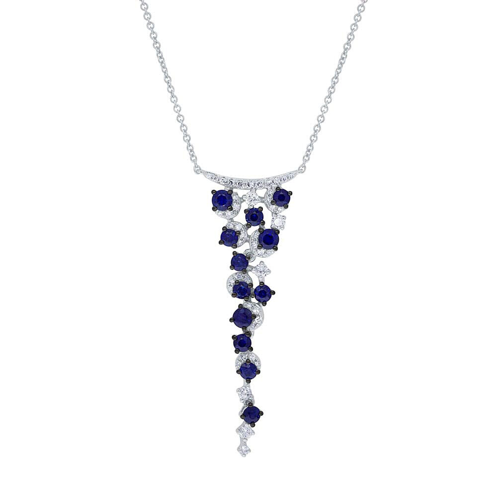 14K Gold 1.21TCW Blue Sapphire And Diamond Grape Cluster Necklace