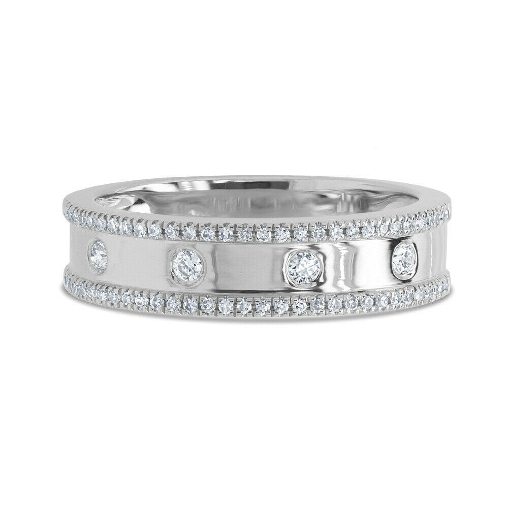 14K Gold 0.23CT Women's Natural Round Cut Bezel Diamond Wedding Band Ring