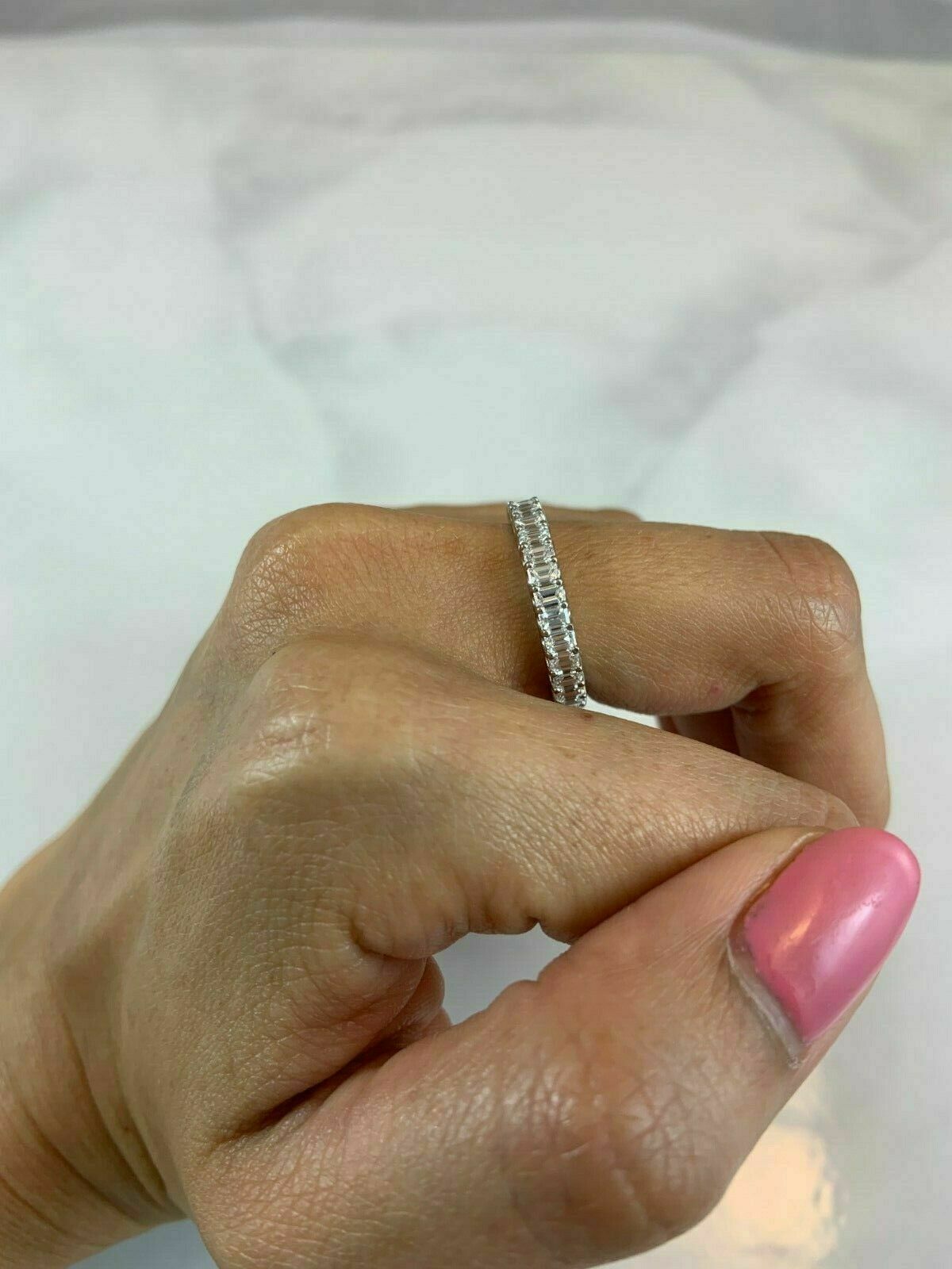 18K White Gold 2.15 CT Emerald Cut Diamond Eternity Ring Certified Natural Engagement