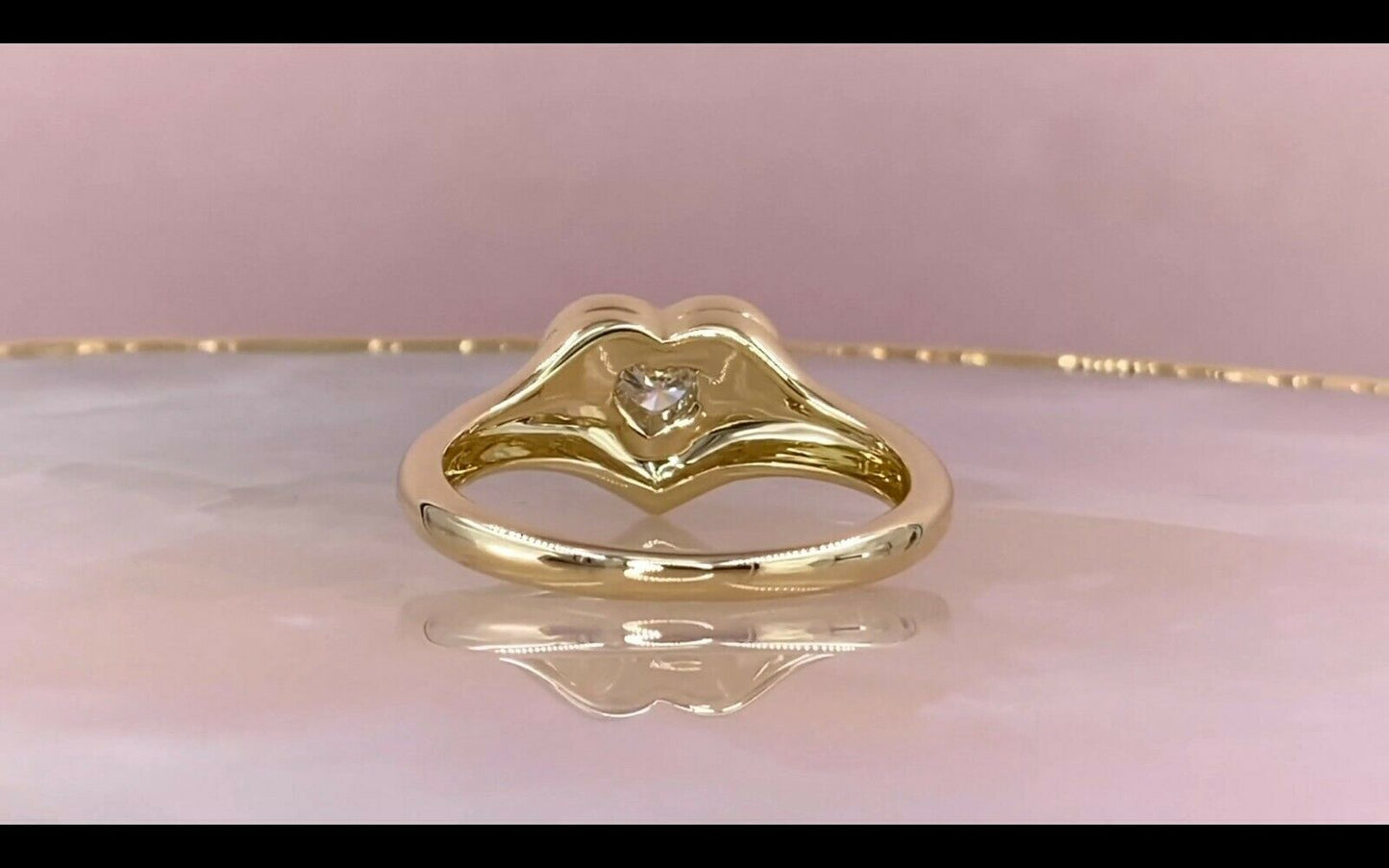 14K Gold 0.11 CT Diamond Heart Cut Ring Bezel Set Cocktail Fashion Love