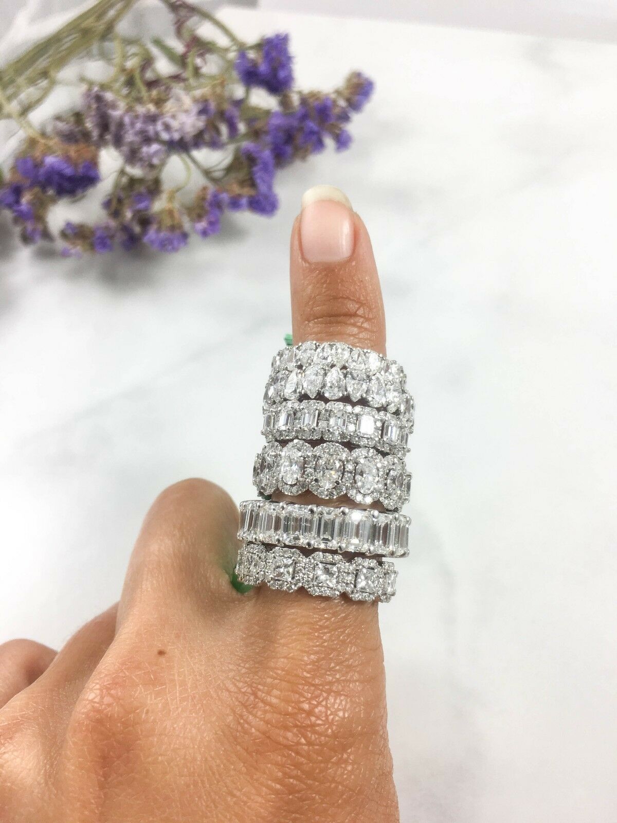 18K White Gold 4.23 CT Pear Cut Diamond Eternity Ring Certified Natural Wedding