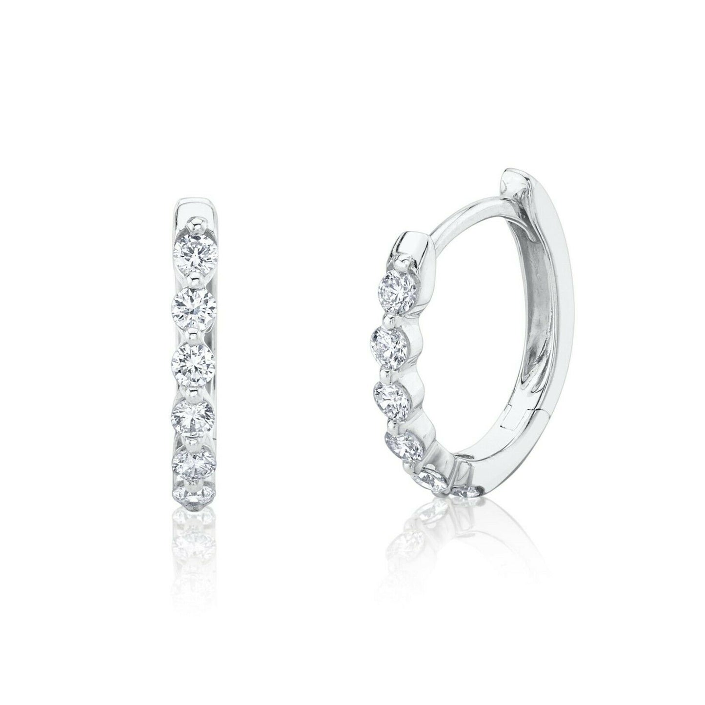 14K Gold 0.26CT Diamond Oval Huggie Earrings Bezel Set Round Cut Natural