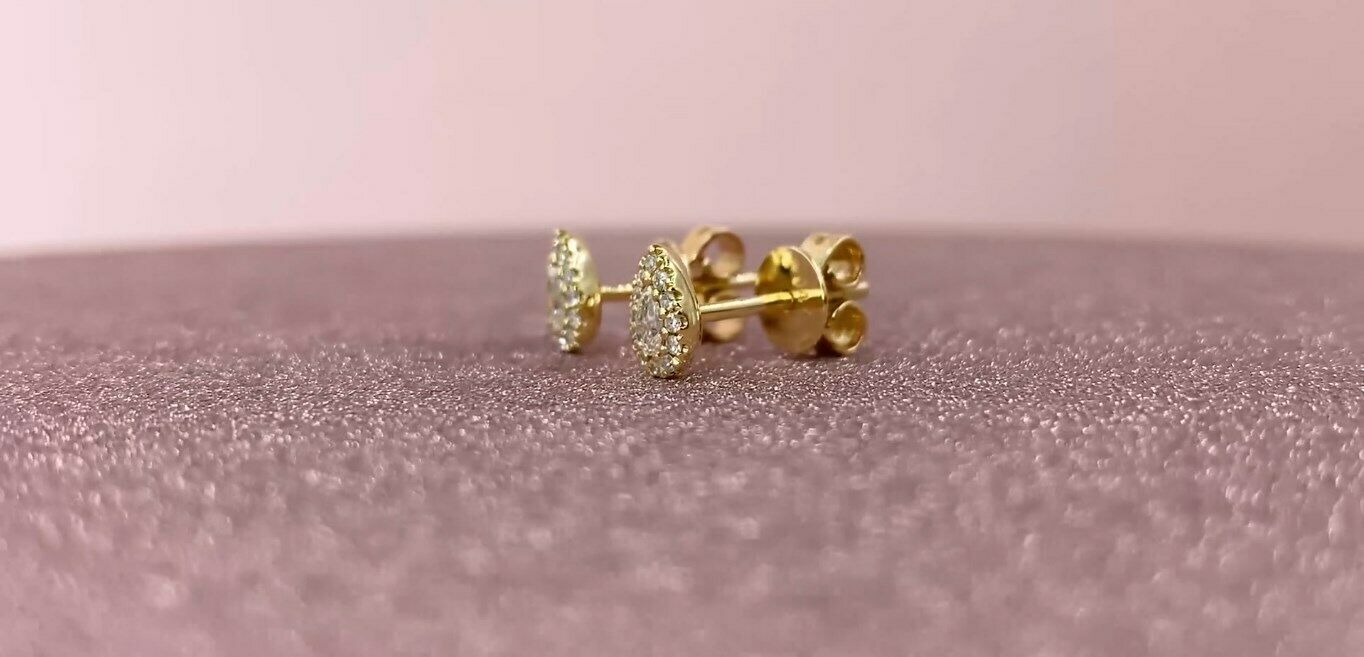 14K Gold 0.18 CT Pear Cut Diamond Tear Drop Stud Earrings Halo Natural Push Back