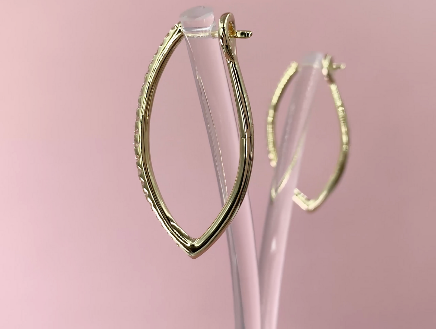 14K Gold 0.75 CT Diamond Marquise Drop Hoop Earrings Natural Round Cut