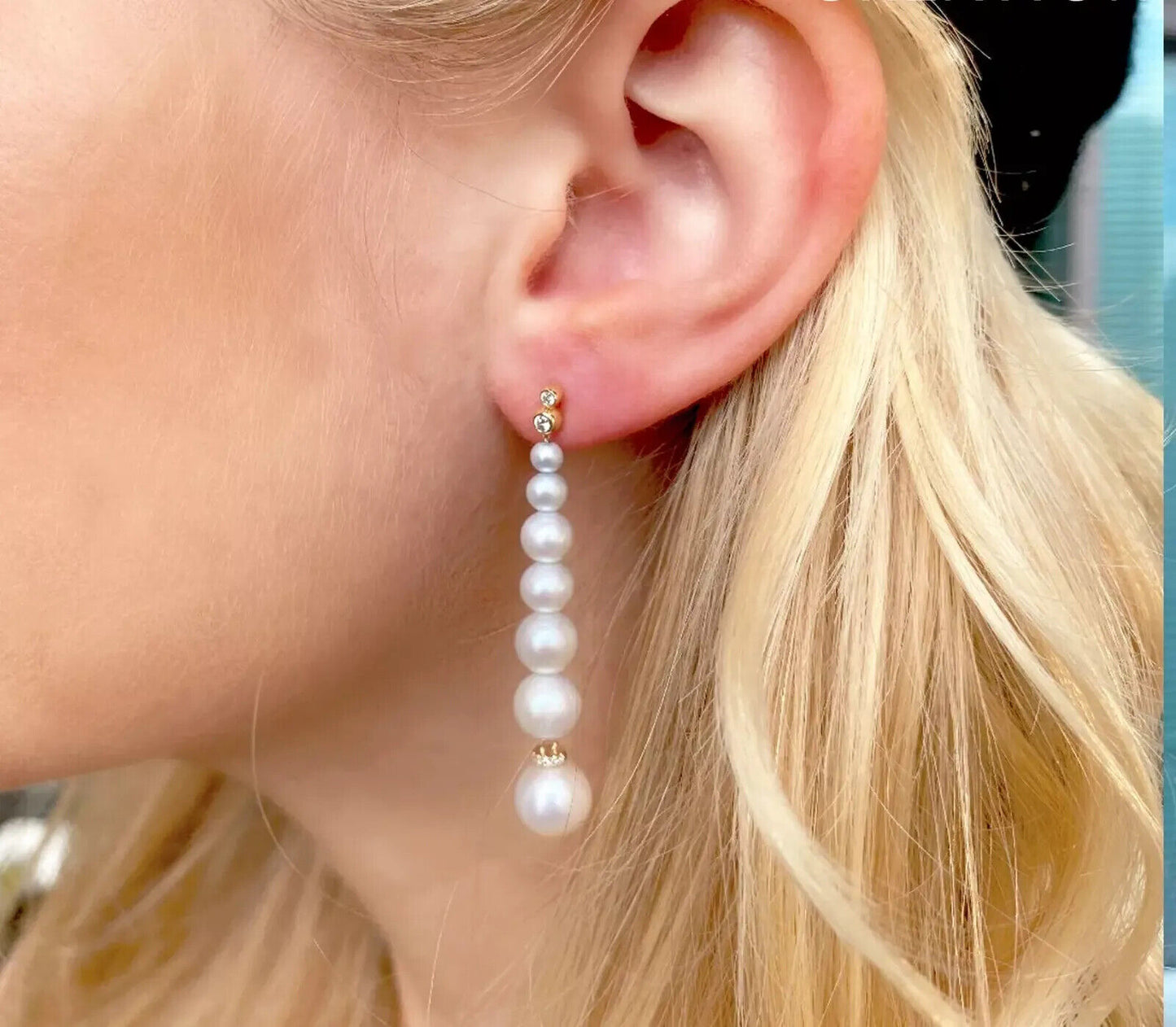 14k Gold Pearl And Graduating Diamond Earrings