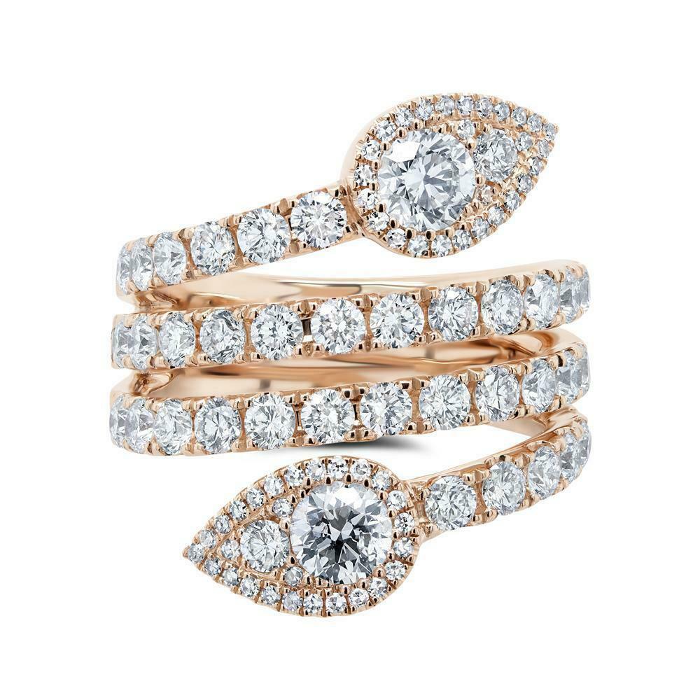 14K Gold 3.01 CT Diamond Swirl Wrap Ring Pear Teardrop Cocktail Statement