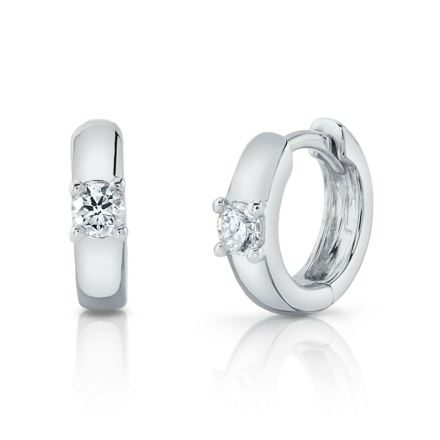14K Gold 0.16CT Diamond Huggie Earrings Round Cut Natural Single Stone