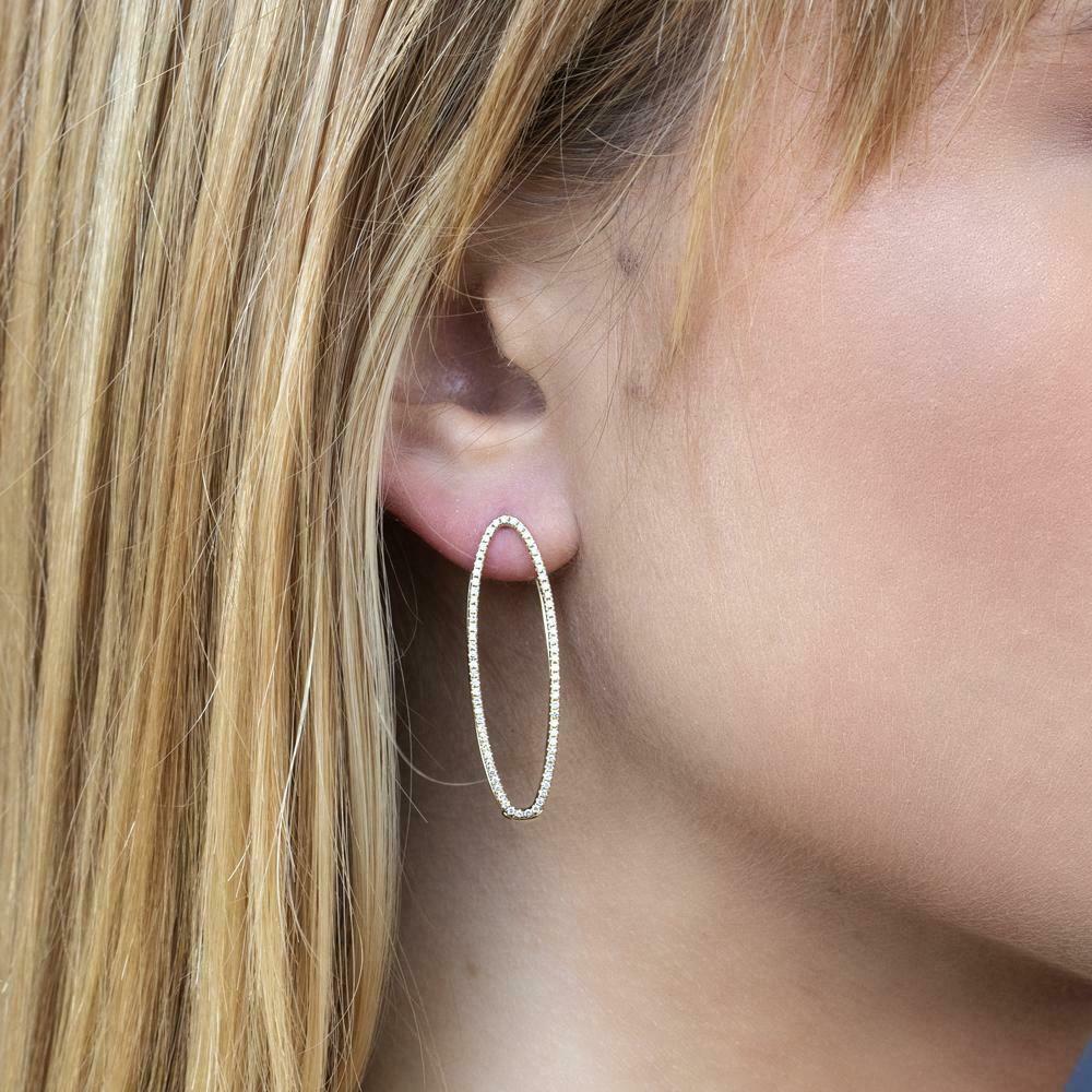 14K Gold 0.42 CT Unique Oval Hoop Split Diamond Earrings Natural Drop