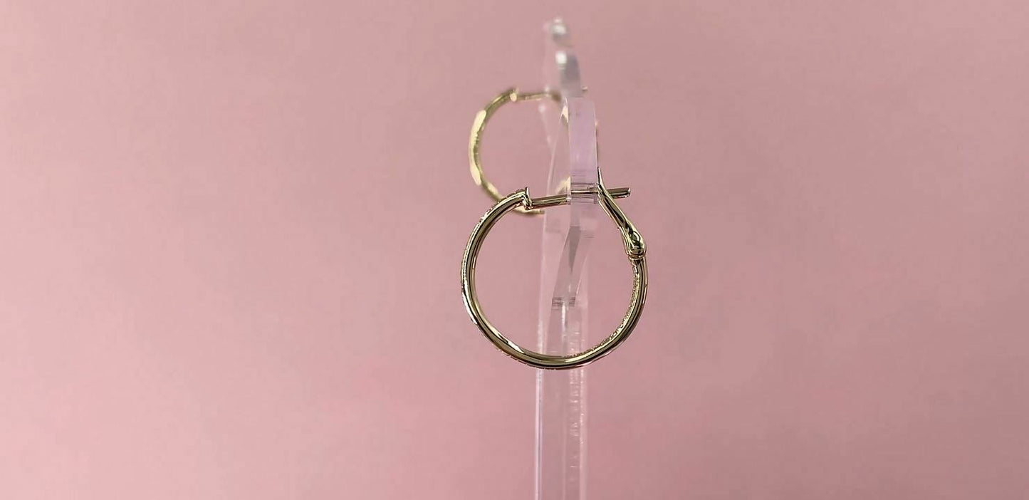 14K Gold 0.21CT Diamond Hoop Earrings Inside Outside Round Cut Latch Lock