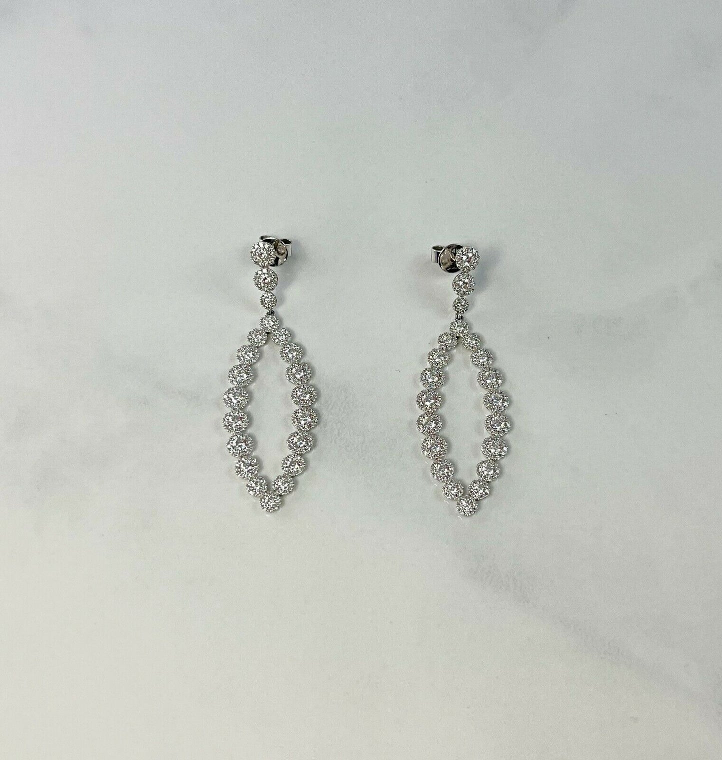 14K Gold 2.95CT Diamond Marquise Fish Eye Earrings Drop Dangle Round Cut